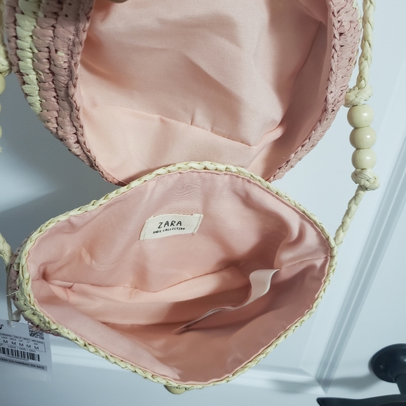ZARA Pink Cream Straw Crossbody Shoulder Bag - Picture 8 of 9